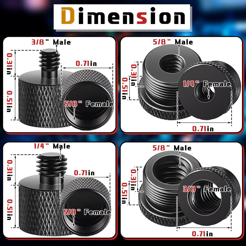 4 Pieces Mic Stand Adapter 5/8 Female to 3/8 Male and 3/8 Female to 5/8 Male 5/8 Female to 1/4 Male and 1/4 Female to 5/8 Male Combo Pack Microphone Stand Adapter to Camera Tripod Adapter
