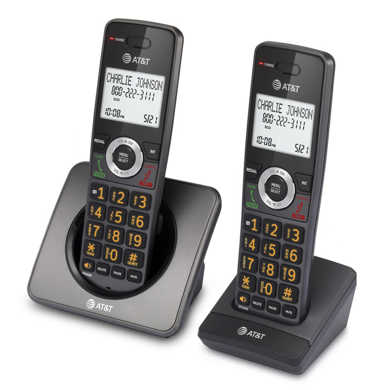 AT&T GL2101-2 DECT 6.0 2-Handset Expandable Cordless Home Phone with Call Block, Caller ID, Full-Duplex Handset Speakerphone, 2" White Backlit Display, Lighted Keypad (Graphite & Black)