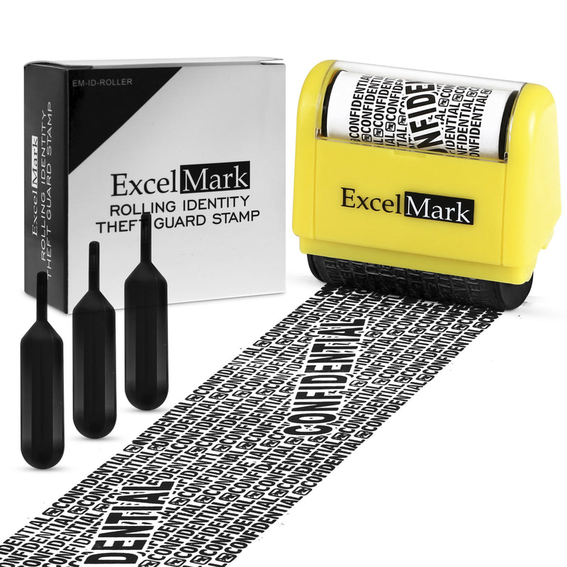 ExcelMark Rolling Identity Theft Guard Stamp (Identity Theft Roller Stamp with Refill Ink Set)