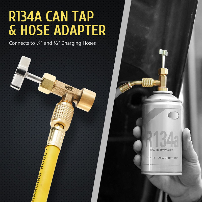 Orion Motor Tech R134a Can Tap, Puncture Style R134a Refrigerant Dispenser with Tank Adapter for 1/4" and 1/2" AC Charging Hoses for Refilling Automotive Truck SUV and Other Air Conditioning Systems