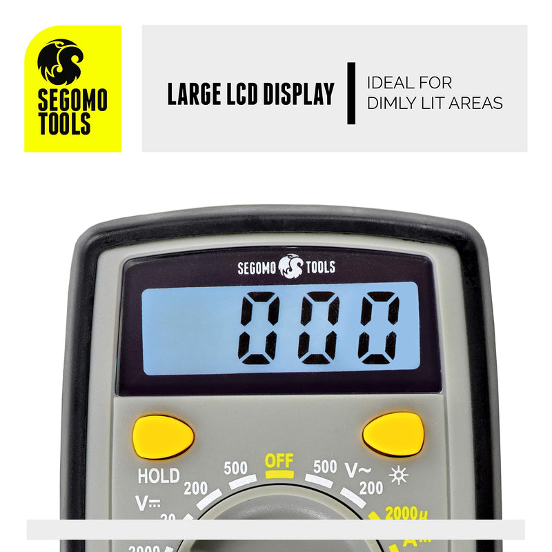 Segomo Tools 500 Volt Multimeter - Amp & Diode Voltage, Resistance & Continuity Digital Multimeter - Voltage Tester AC & DC - Continuity Tester & Voltage Meter - Multimetro - DM500