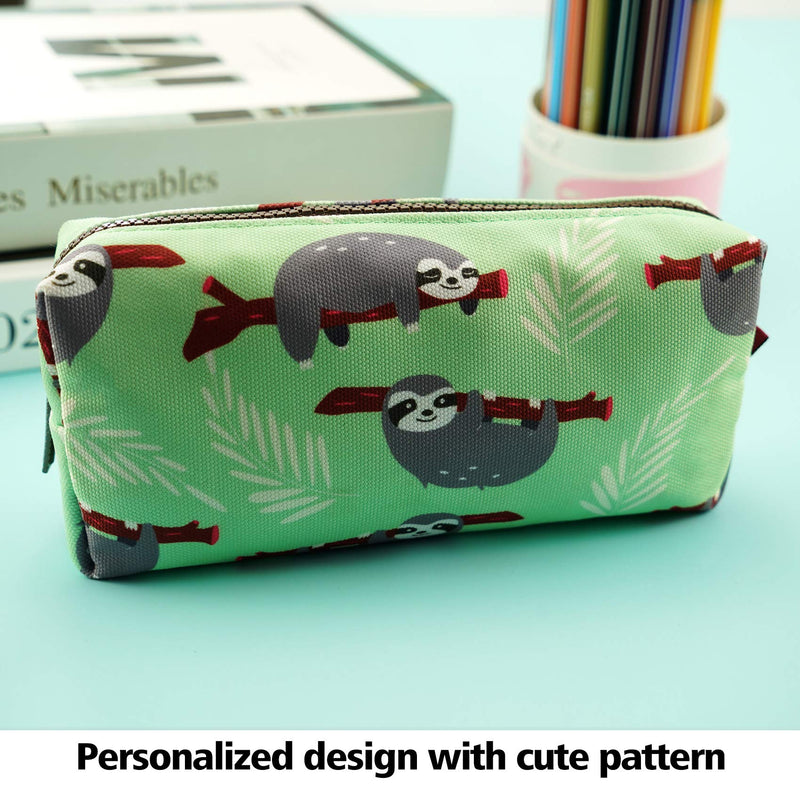 LParkin Sloth Students Super Large Capacity Canvas Pencil Case Pen Bag Pouch Stationary Case Makeup Cosmetic Bag (Green) Green