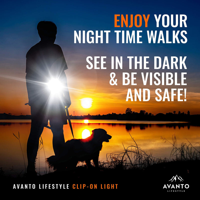 AVANTO Clip On Running Light Original Classic, Addon to Reflective Running Gear for Runners, USB Rechargeable LED Light, Small and Lighweight, Running Lights for Runners and Joggers 1 pack