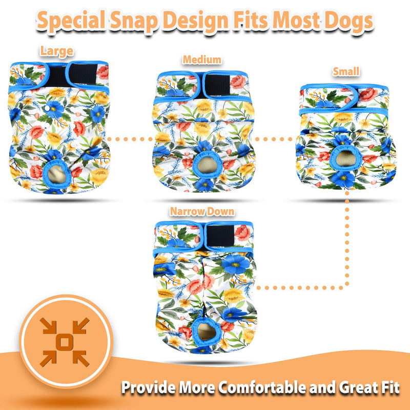Langsprit Washable Female Dog Diapers (3 Pack) - No Leak Reusable Diapers for Doggy Female in Period - Highly Absorbent Dog Heat Panties with Adjustable Snaps Small (Pack of 3) Floral
