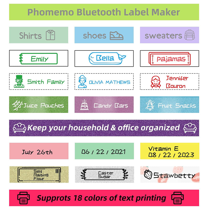 Phomemo P12 Label Maker Machine with Tape, Bluetooth Label Maker with 37 Font Styles, 12 Frames and 738 Icons to Create Labels for Labeling Home & Office, with 1 Roll 0.47" Label Tape Refill Black