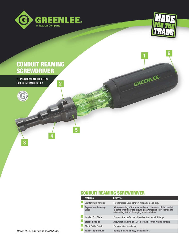 Greenlee 9753-11C Conduit Fit Scrwdrvr, 1/2, 3/4, 1EMTx2-1/2 UNITS