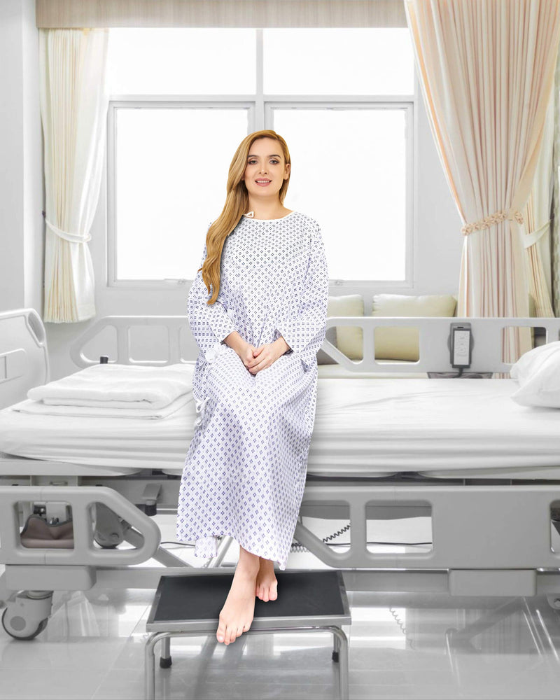 New Unisex Patient Gown - Premium Cotton Blend - Soft and Comfortable Fabric - Back Front Tie - Fit Easily Up to 2XL Size - Multipurpose Hospital Gown for Men and Women - Reusable and Washable -2 Pack 2