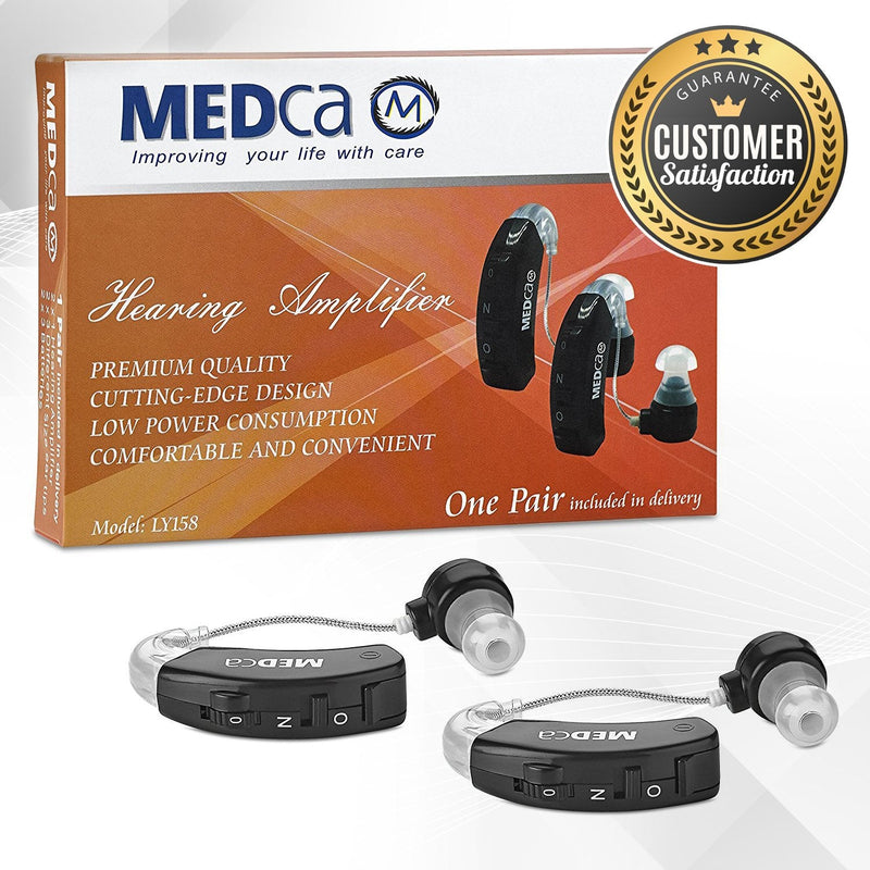 Behind The Ear Sound Amplifier - BTE Hearing Ear Amplification Device and Digital Sound Enhancer PSAD for The Hard of Hearing, Noise Reducing Feature, Black, by MEDca