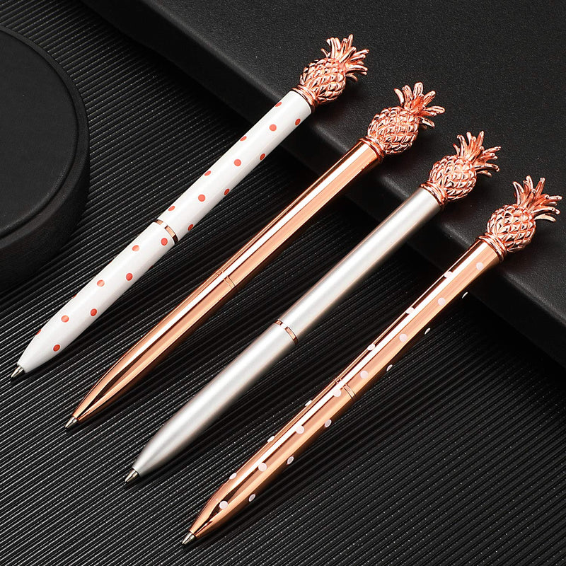 Pineapple Pens Metal Ballpoint Pens Rose Gold Pens for School Office Supplies, 1.0 mm, Black Ink (8 Pieces) 8