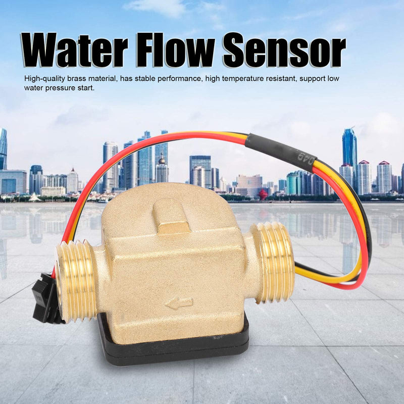 Water Flow Sensor Meter G1/2" DC 3-24V Brass Hall Flow Meter High Temperature Resistant for Water Heater Water Dispenser
