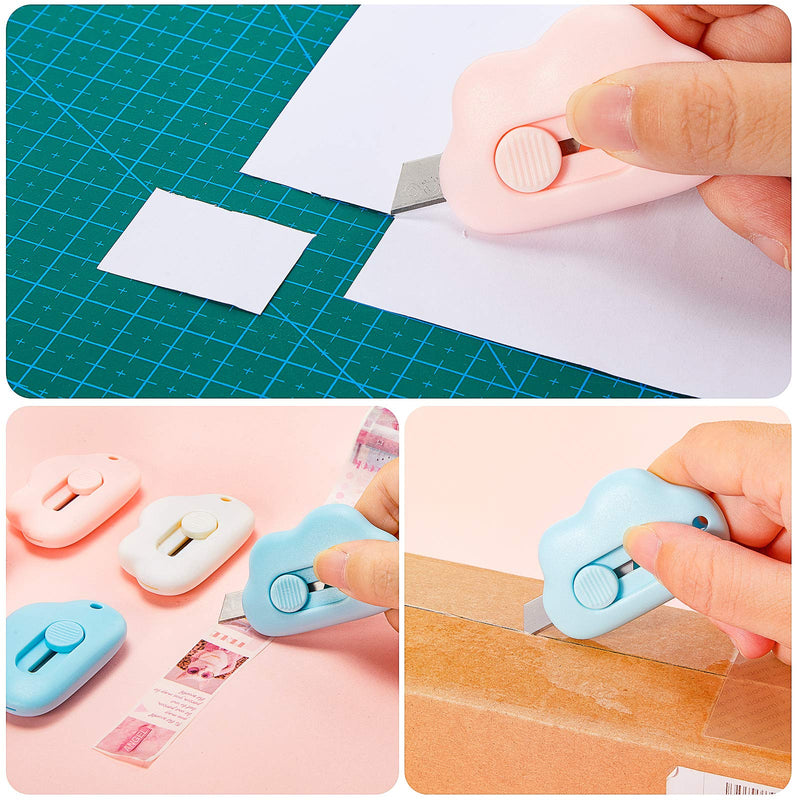 15 Pieces Mini Utility Knives Candy Color Box Cutter Retractable Letter Opener Cloud Envelope Slitter Carton Opener Portable Cute Paper Cutter (Pink, Blue, White)