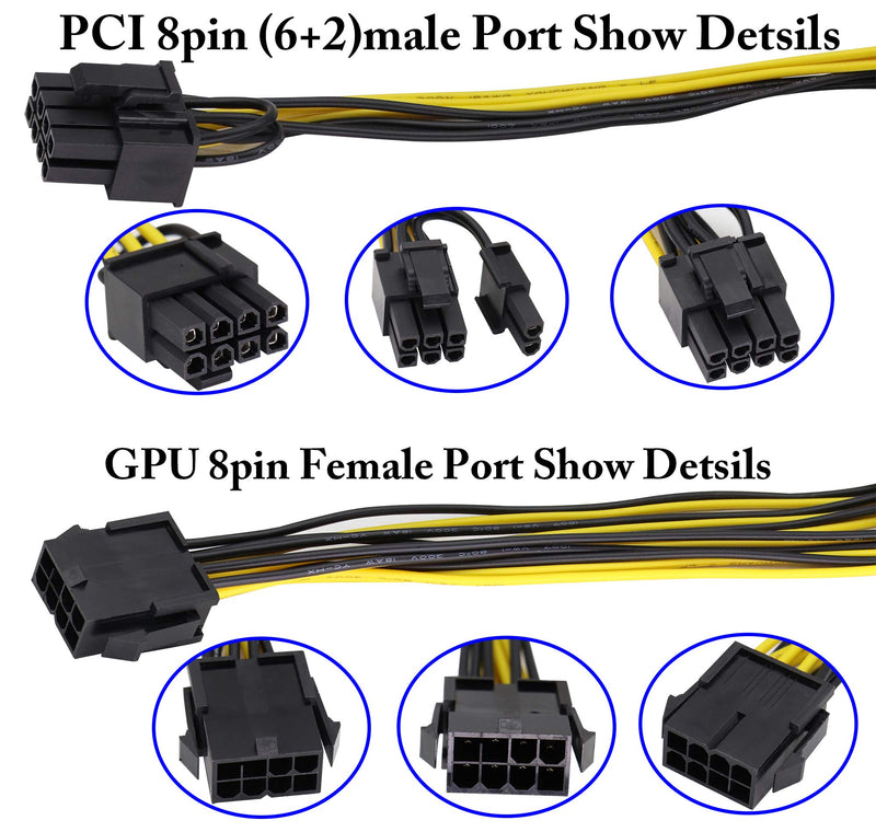 zdyCGTime GPU 8pin to Dual 8Pin (6+2) Pin Power Supply line Graphics Video Card Extender Cable,18AWG GPU VGA Female to Dual PCI-E Male Y Splitter Power Cable,for Graphics Card BTC Miner.(20cm/2Pack)