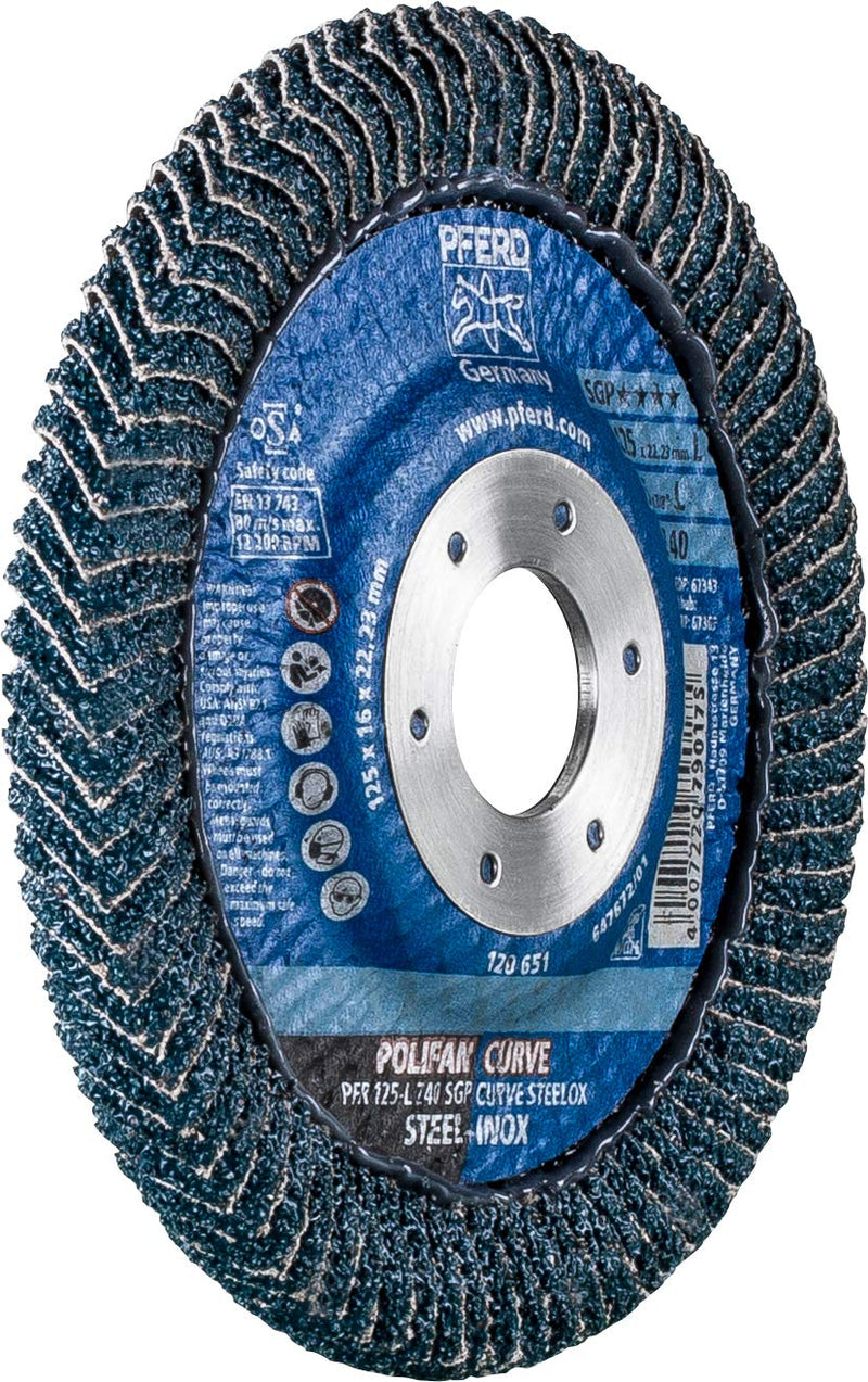 PFERD serrated washer POLIFAN CURVE 2 pieces | Ø 125 mm, width L (14 mm), Z40, SGP STEELOX | 69398196 - for precise fillet weld processing, width L (14 mm)