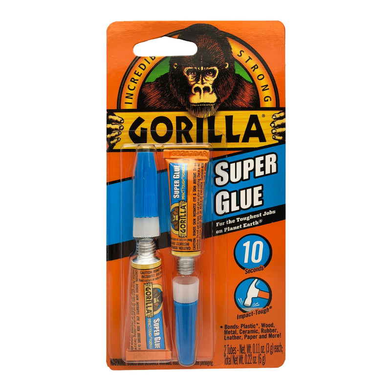 Gorilla Super Glue, Two 3 Gram Tubes, Clear, (Pack of 10)