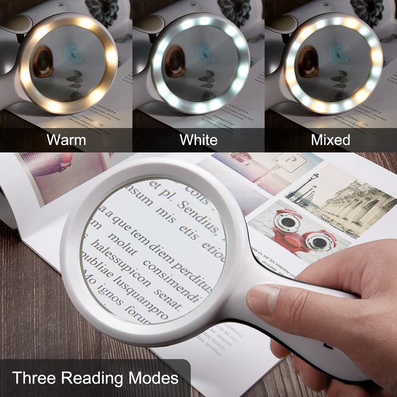 Magnifying Glass with Light, MOJINO 10X Lighted Large Handheld Reading Magnifier Glasses with 18 LED Lights for Macular Degeneration, Seniors & Kids Reading, Inspection, Coins, Jewelry, Exploring White
