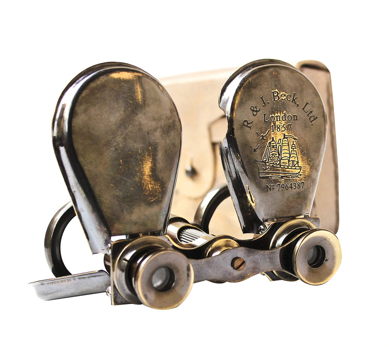 Vintage Antique Spy Glass 1857 R & J Beck Brass Binocular with Leather Case