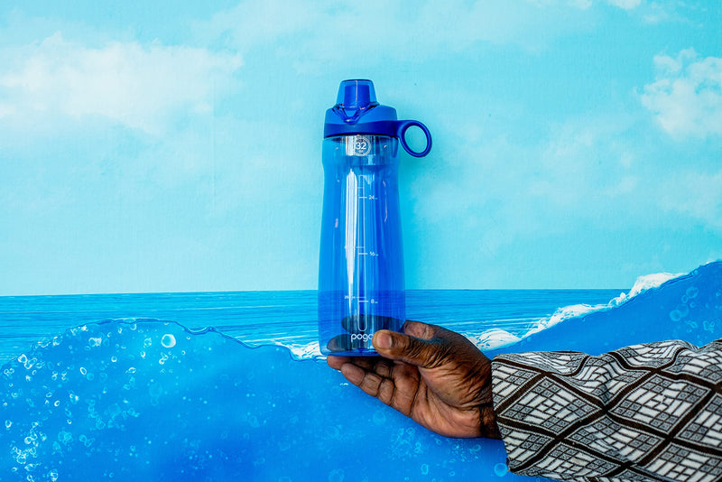 Pogo BPA-Free Plastic Water Bottle with Chug Lid 32 Oz Blue
