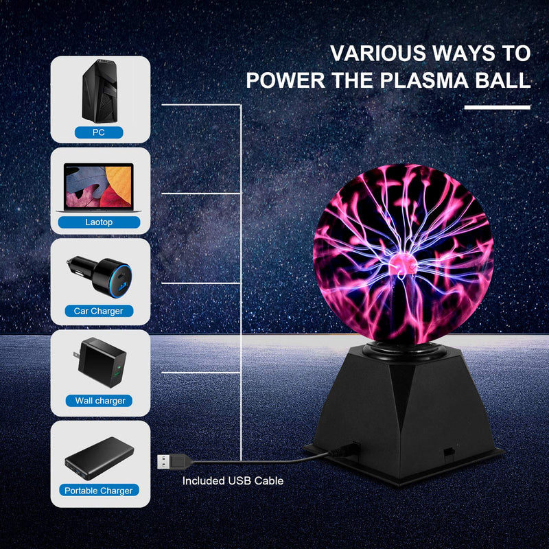 Gresus 6 Inch Magic Plasma Ball Lamp - Touch & Sound Sensitive Interactive USB Powered Plasma Lamp Nebula Sphere Globe, Science Educational Gift for Decorations/Parties/Bedroom