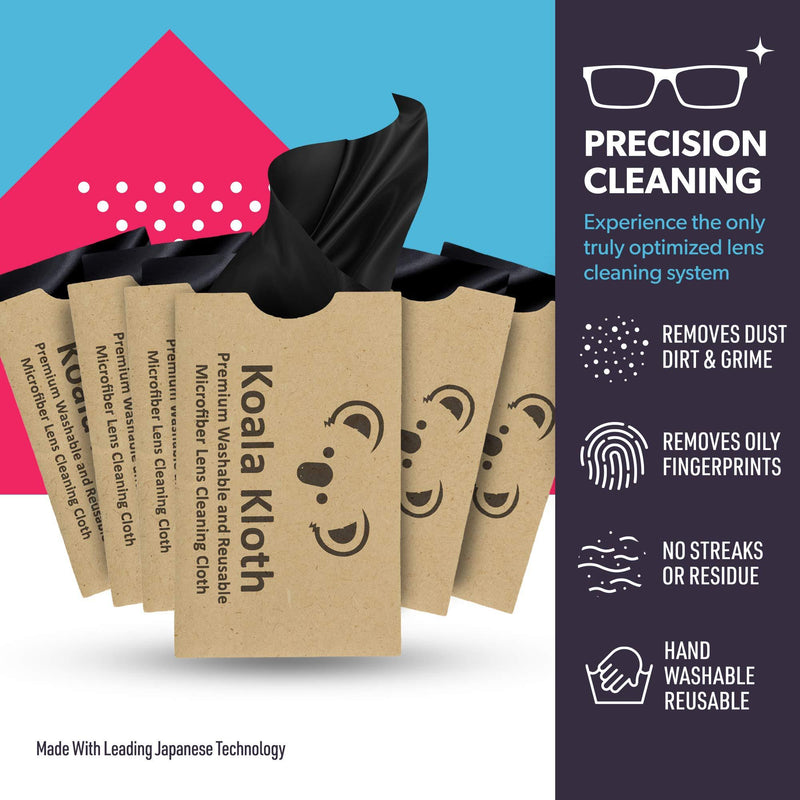 Koala Lens Cleaning Cloth | Japanese Microfiber Glasses and Screen Cleaner | Safe for All Multi-Coated Eyeglass and Camera Lenses (Pack of 6) 6" x 7", 6 Pack