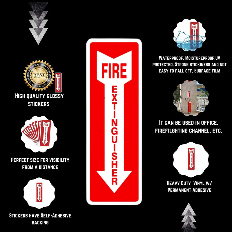 Fire Extinguisher Stickers, 4.25" x 11", 10 Pack, Durable, Self-Adhesive Decals, UV Protected and Waterproof