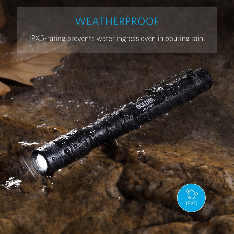 Anker Rechargeable Bolder P2 LED Pen Flashlight, 120 Lumens, IPX5 Water-Resistant, 900mAh NiMH Battery ×2 Included, 2 Modes (High Beam, Low Beam)