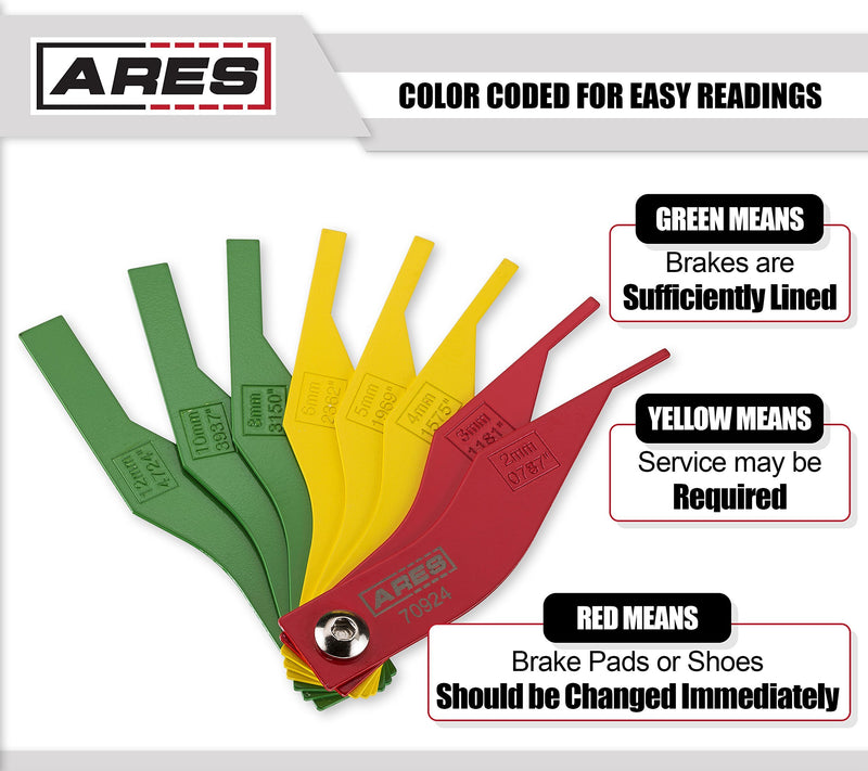 ARES 70924 | 8-Piece Brake Pad Gauge Tool Set 20-Gauge Sheet Metal | Corrosion Resistant High Visibility Powder Coat Finish