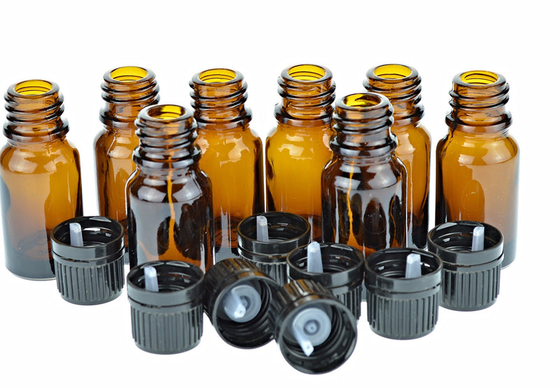 Wild Essentials 5ml Amber Glass Bottles with Euro Dropper Caps (12 Pack) - Great for Essential Oils, Perfumes and DIY Aromatherapy - Easy to Fill, Clean and Reuse - Protective and Durable 12