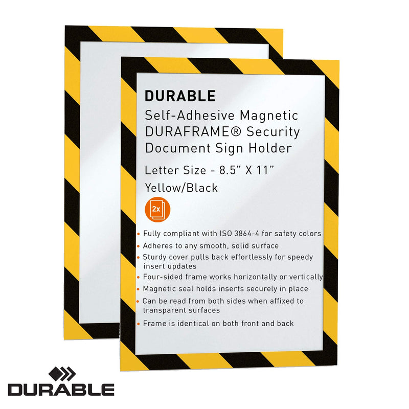 Durable Self-Adhesive Magnetic DURAFRAME Security Document Sign Holder, Letter-Size 8-1/2" x 11", Yellow/Black, 2 Pack (4770130)