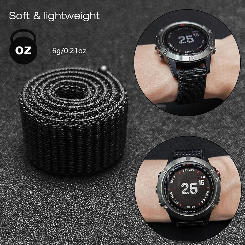 Abanen Hook and Loop Quick Dry 20mm Watch Band for Fenix 6S / Fenix 5S / Descent Mk2S, Woven Nylon Ultralight Sport Wristband Strap for Garmin Fenix 6S Pro/Sapphire,Fenix 5S Plus Black
