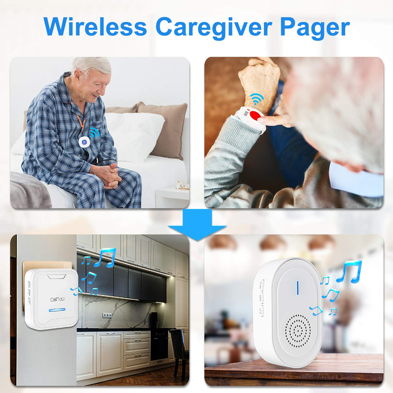 CallToU Wireless Caregiver Pager System Caregiver Call Button Nurse Alert System for Elderly,Medical Alert System for Seniors Disabled Patient,2 SOS Transmitters(1 Medical Alert Watches) + 2 Receivers