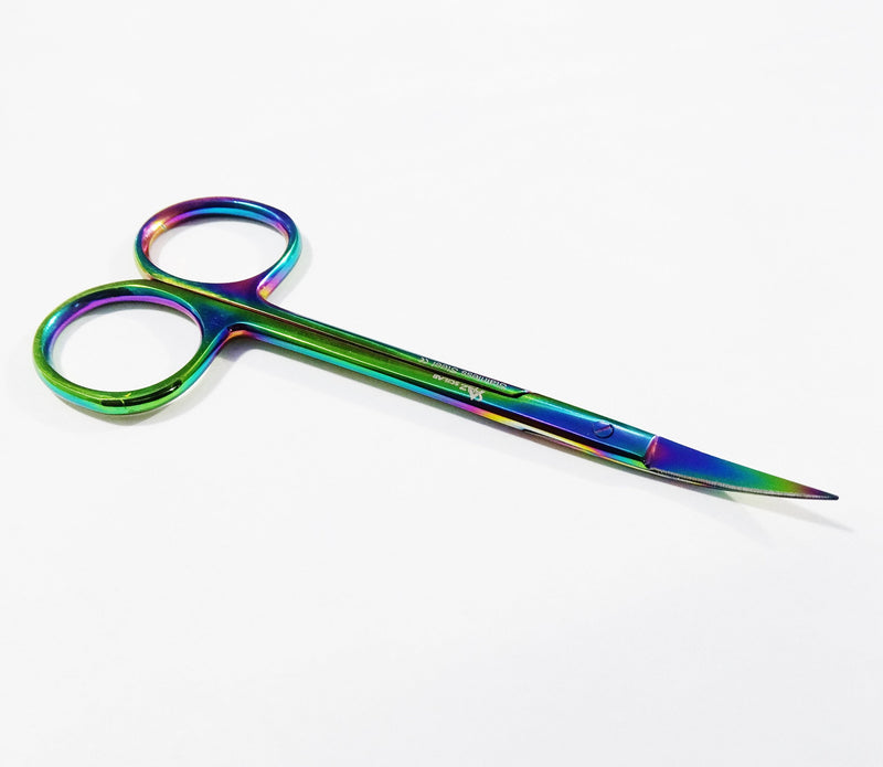 Multi Color Rainbow Supercut Iris Micro Scissors 4.5" Curved with one Serrated Blade Stainless Steel