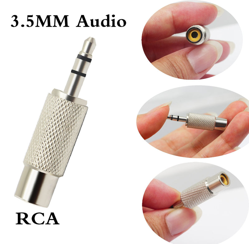zdyCGTime RCA to 3.5MM Audio Adapter Metal 3.5mm (1/8 Inch) Stereo Plug Male to RCA Female Jack Adaptor Connector(Silver)(2 Packs, 3-Pole) 2 Packs, 3-Pole