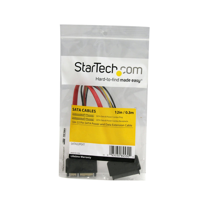 StarTech.com 12in 22 Pin SATA Power and Data Extension Cable - 1ft SATA Data Power Extension - 12 inch SATA Extension (SATA22PEXT), Red