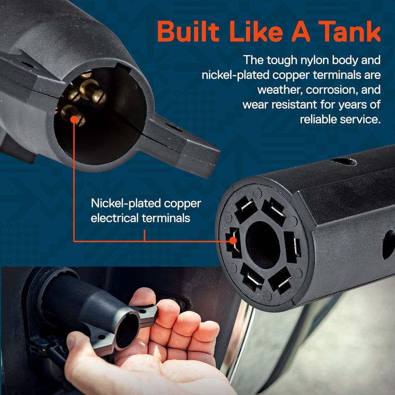 ONLINE LED STORE 7-Way Blade to 6-Way Round Trailer Adapter [Nickel-Plated Copper Terminals] [Rugged Nylon Housing] [Compact Design] 7-pin to 6-pin Trailer Wiring Plug Adapter