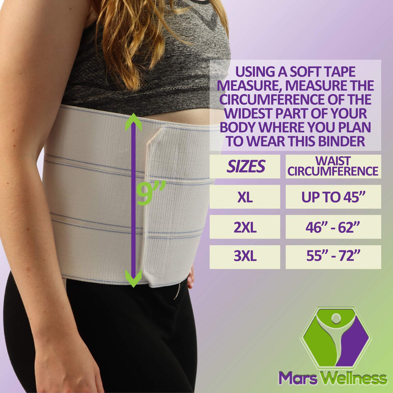 Mars Wellness Premium Plus Size Bariatric Abdominal Binder - 9" 3 Section/Panel - Bariatric Binder Abdominal Brace for Men or Women - 3XL - Waist Size 55" - 72" 3X-Large (Pack of 1)