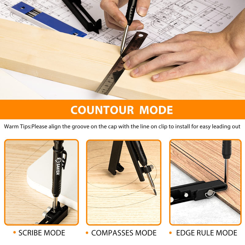 Saker Multi-function Scribing Tool- Construction Pencil- Aluminum Alloy Scribe Tool with Deep Hole Pencil,DIY Woodworking Scribe Gauge Scriber Line Maker Measuring Tool,Multifunctional Tools