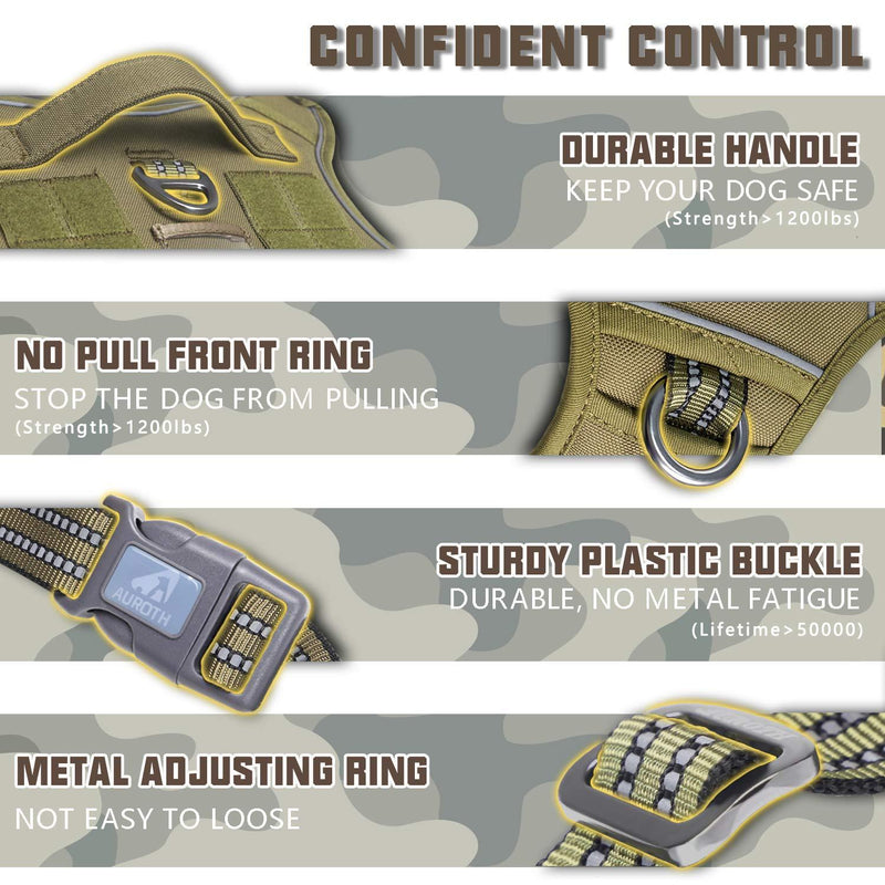 Auroth Tactical Dog Harness for Small Medium Large Dogs No Pull Adjustable Pet Harness Reflective K9 Working Training Easy Control Pet Vest Military Service Dog Harnesses S(Neck:14-21",Chest:20-31") Army yellow