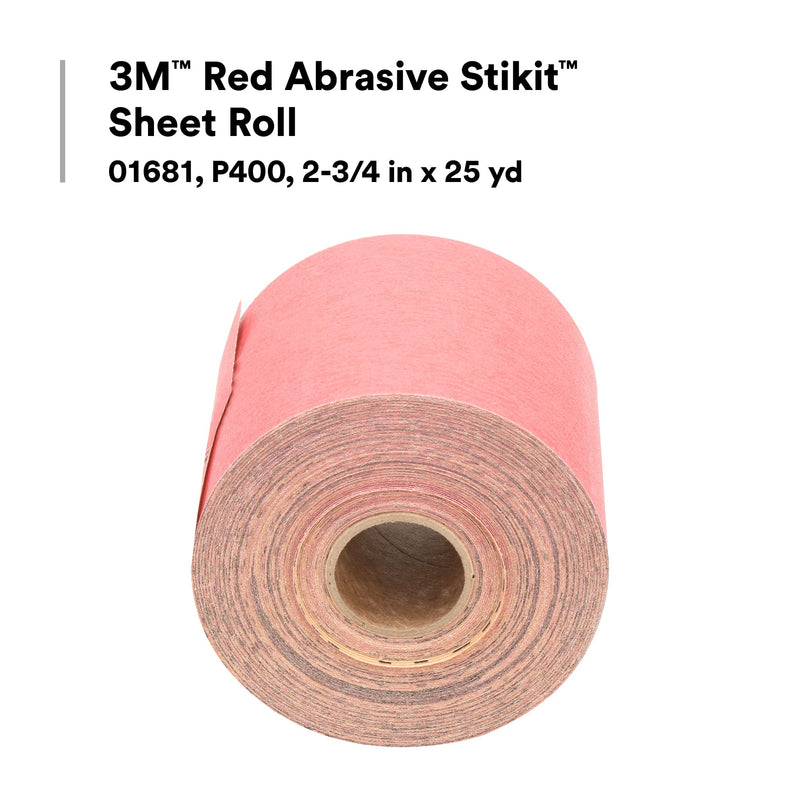 3M Red Abrasive Stikit Sheet Roll, 01681, P400, 2-3/4 in x 25 yd 1