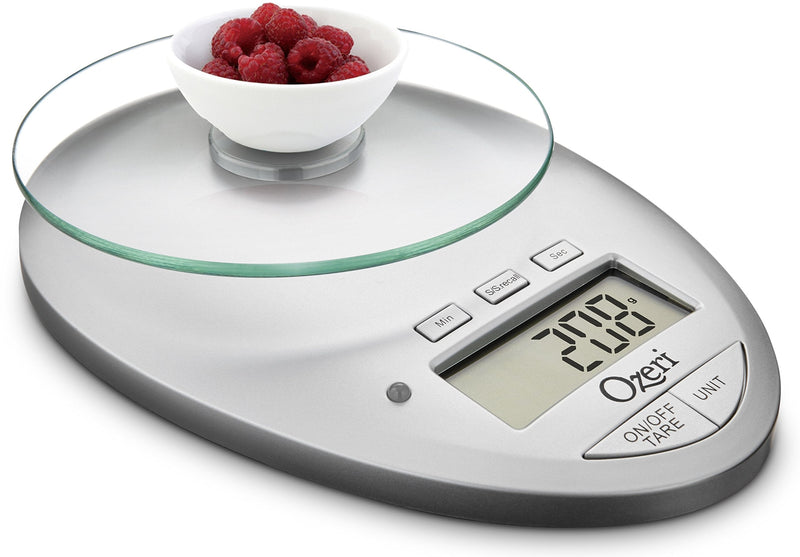 Ozeri Pro II Digital Kitchen Scale with Removable Glass Platform and Countdown Kitchen Timer (1 g to 12 lbs Capacity) Silver