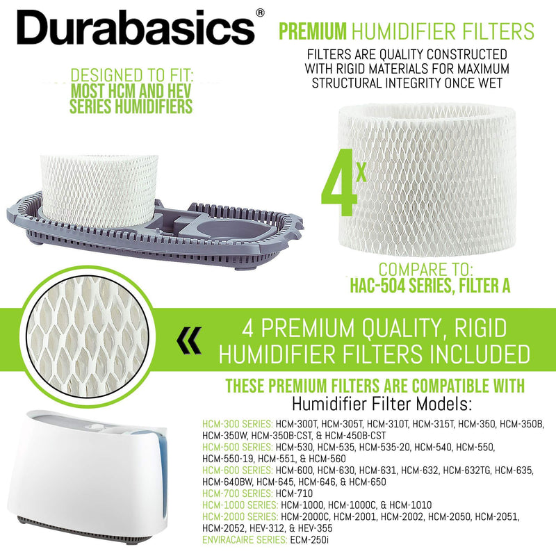 Durabasics 4 Pack of Premium Humidifier Filters Compatible with Honeywell Humidifier Filter HAC-504, HAC-504AW & Honeywell Filter A | Replacement for Honeywell Filter HCM 350 & Cool Mist Humidifiers
