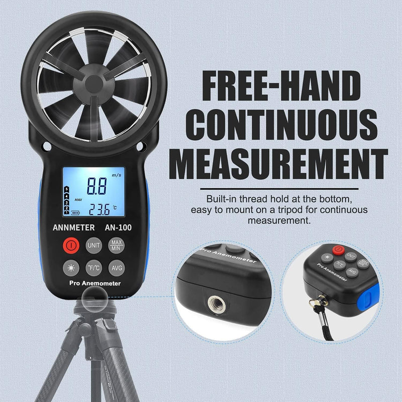 AIOMEST Digital Anemometer, Wind Gauge Wind Gauge Handheld, AI-100 Wind Gauge CFM Wind Speed Meter for Wind Speed Temperature Wind Chill Tester, HVAC
