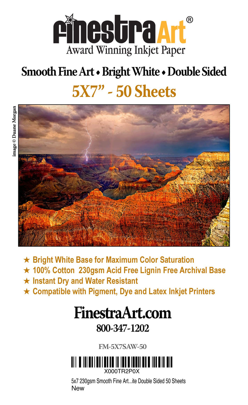 5" X 7" Smooth Fine Art Archive Bright White Double Sided Inkjet - 50 Sheets