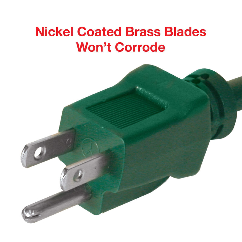 Clear Power 9 ft Lawn & Garden Outdoor Extension Cord 16/3 SJTW, 3-Outlet, Green, Water & Weather Resistant, Flame Retardant, 3 Prong Grounded Plug, CP10140