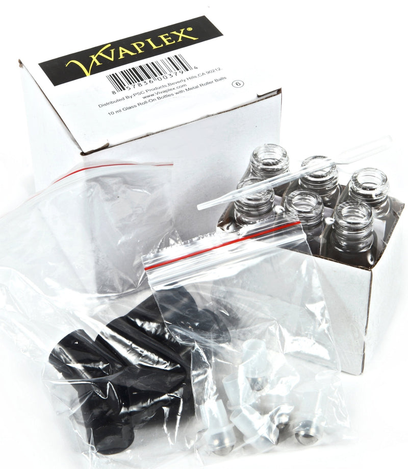6, Clear, 10 ml Glass Roll-on Bottles with Stainless Steel Roller Balls - .5 ml Dropper included