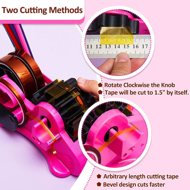 Multiple Roll Cut Heat Tape Cut Dispenser Heat Resistant Sublimation Desk Tape Dispenser with 5 Pieces High Temp Tape Multi-Size Heat Press Tape for Industrial Use, Solder (Pink) Pink