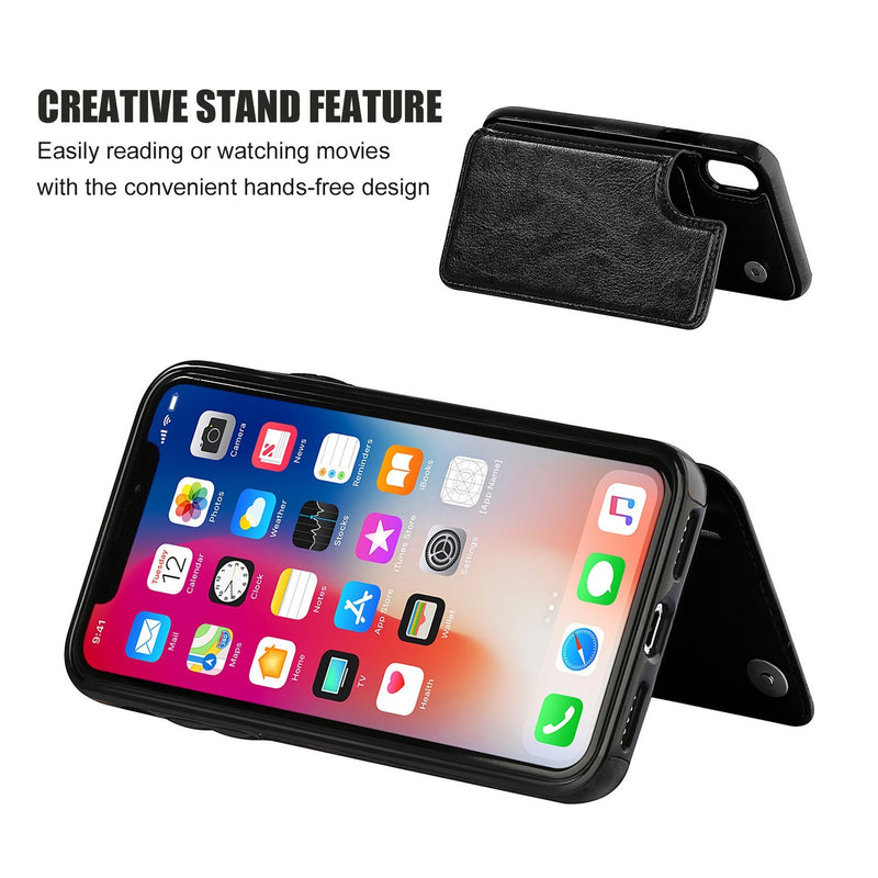 iPhone Xs iPhone X Wallet Case with Card Holder,OT ONETOP Premium PU Leather Kickstand Card Slots Case,Double Magnetic Clasp and Durable Shockproof Cover(Black) iPhone Xs/X 5.8" Black