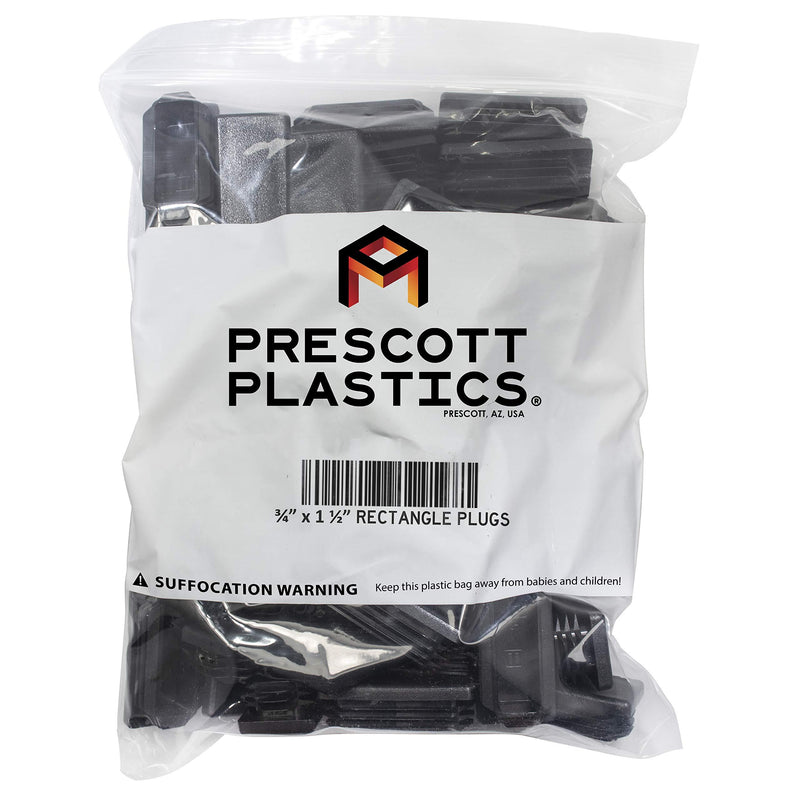 Prescott Plastics 0.75 x 1.5" Inch Rectangle Plastic Plug Insert (10 Pack), Black End Cap for Metal Tubing, Fence, Glide Insert for Pipe Post, Chairs and Furnitures 10