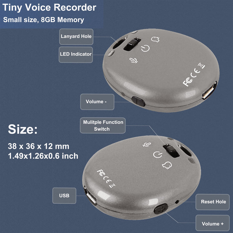 8GB Voice Recorder,Voice Activated Recording Device with MP3 Player for Lecures,Meeting,Interviews,USB Files Transfer & Charge