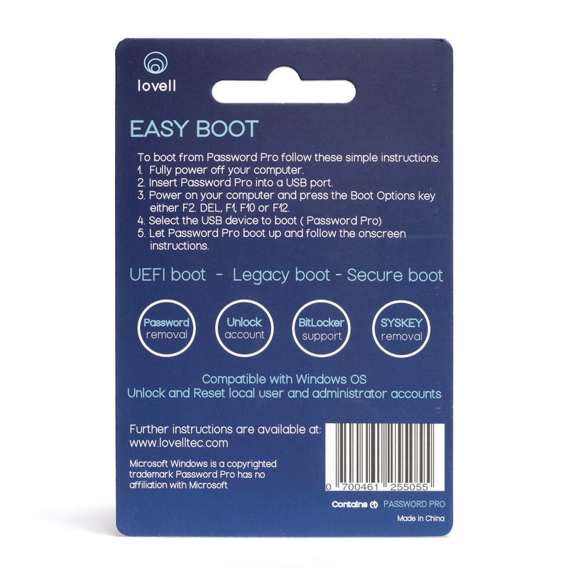 Password Reset Key Pro Next Generation - USB 3.0 Key Works w/ Windows 98, 2000, XP, Vista, 7, & 10 - Fast Access No Internet Connection Needed - Reset Lost Passwords on Windows Based PC & Laptop