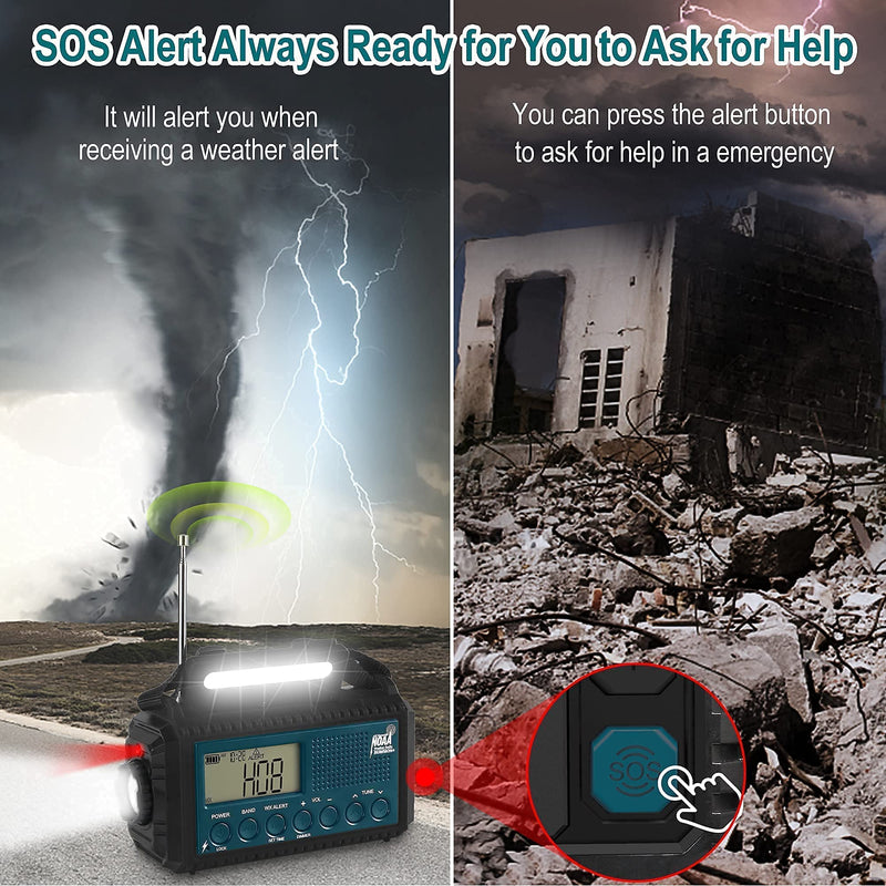 Mesqool NOAA Weather Alert Radio & Camping Lantern, AM/FM/Shortwave Radio, Solar/Hand Crank/Battery Powered, Flashlight&Reading Lamp, USB Charger, Power Bank